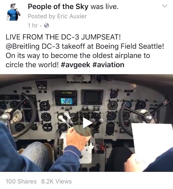 Facebook Post Live broadcast Jumpseating on the Breitling Round the World DC-3 Part 3!