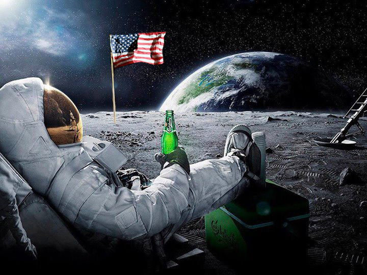 Moon Astronaut US Flag
